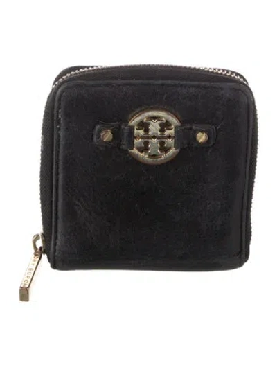 Pre-owned Tory Burch Leather Compact Wallet In Black