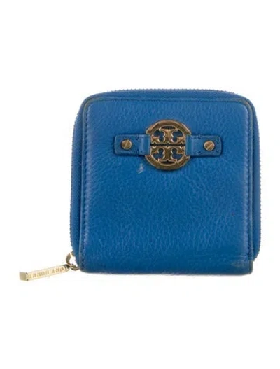Pre-owned Tory Burch Leather Compact Wallet In Blue
