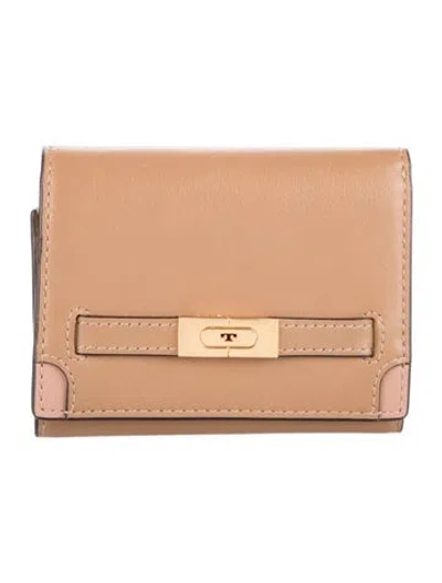 Pre-owned Tory Burch Leather Compact Wallet In Brown