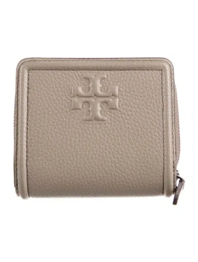 Pre-owned Tory Burch Leather Compact Wallet In Gray