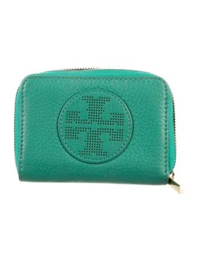 Pre-owned Tory Burch Leather Compact Wallet In Green