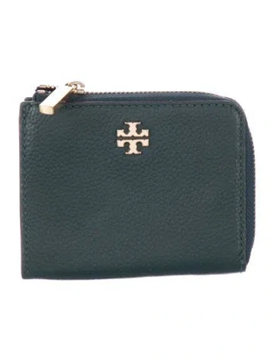 Pre-owned Tory Burch Leather Compact Wallet In Green