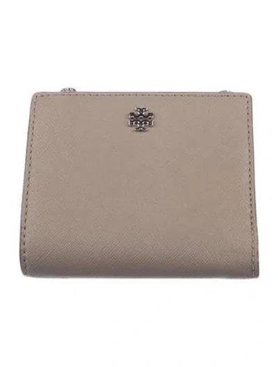 Pre-owned Tory Burch Leather Compact Wallet In Grey