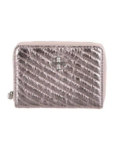 Pre-owned Tory Burch Leather Compact Wallet In Metallic/pink
