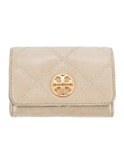 Pre-owned Tory Burch Leather Compact Wallet In Neutrals