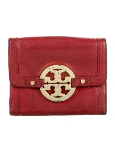 Pre-owned Tory Burch Leather Compact Wallet In Red