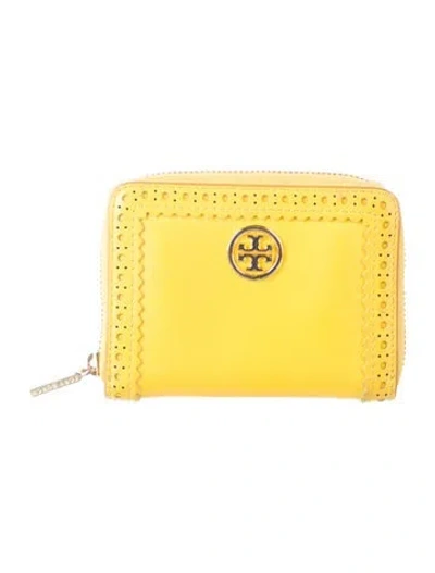 Pre-owned Tory Burch Leather Compact Wallet In Yellow