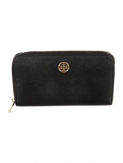 Pre-owned Tory Burch Leather Continental Wallet In Black