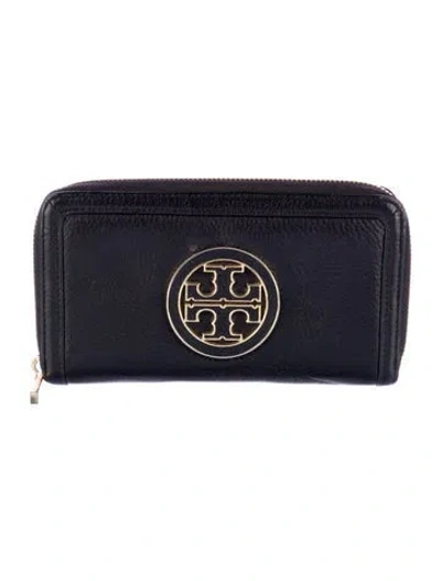Pre-owned Tory Burch Leather Continental Wallet In Black