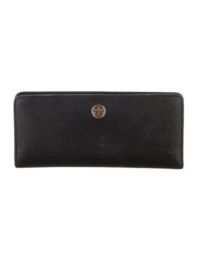 Pre-owned Tory Burch Leather Continental Wallet In Black