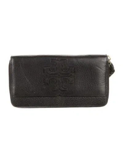 Pre-owned Tory Burch Leather Continental Wallet In Black