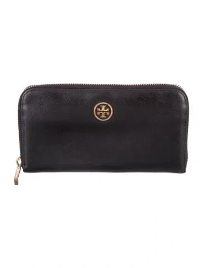 Pre-owned Tory Burch Leather Continental Wallet In Black