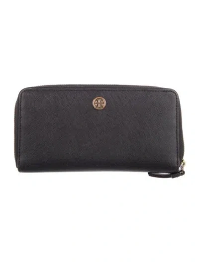 Pre-owned Tory Burch Leather Continental Wallet In Black