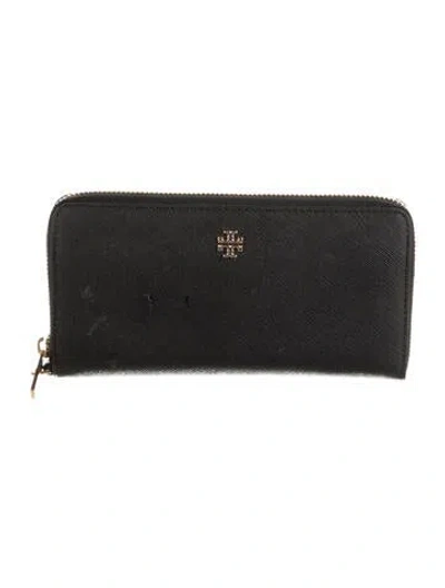 Pre-owned Tory Burch Leather Continental Wallet In Black