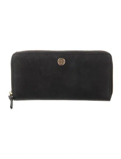 Pre-owned Tory Burch Leather Continental Wallet In Black