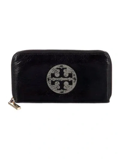 Pre-owned Tory Burch Leather Continental Wallet In Black
