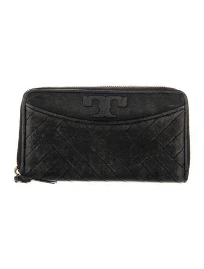 Pre-owned Tory Burch Leather Continental Wallet In Black