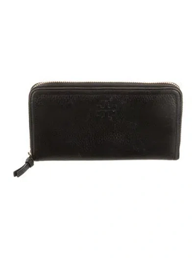 Pre-owned Tory Burch Leather Continental Wallet In Black