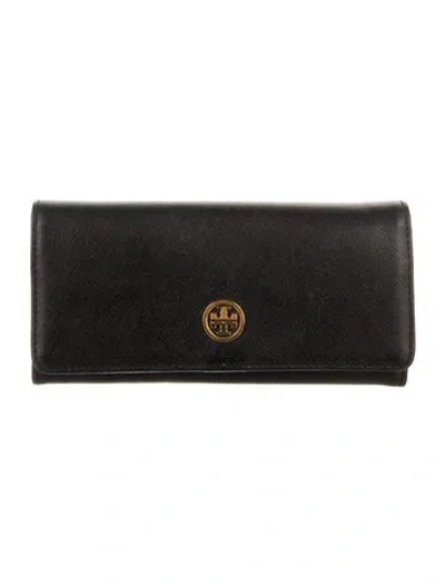 Pre-owned Tory Burch Leather Continental Wallet In Black