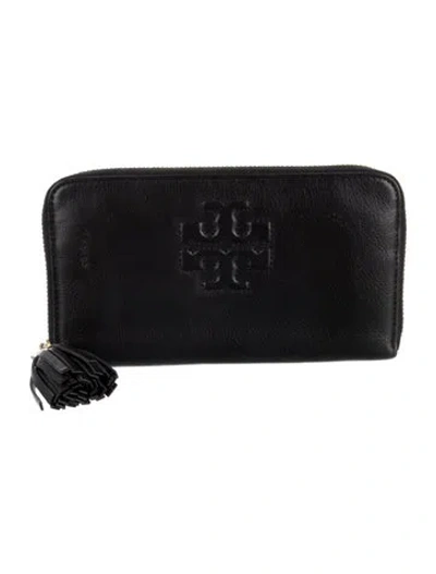 Pre-owned Tory Burch Leather Continental Wallet In Black