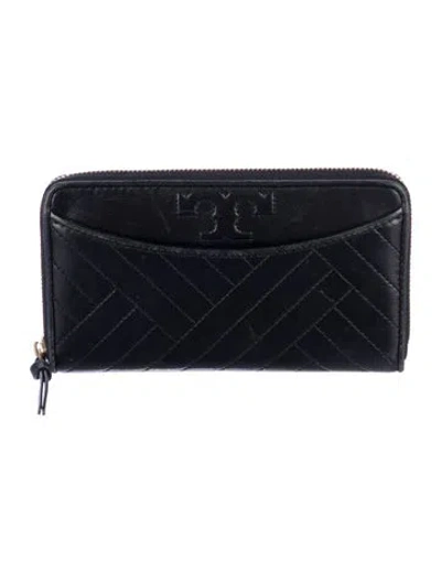 Pre-owned Tory Burch Leather Continental Wallet In Black