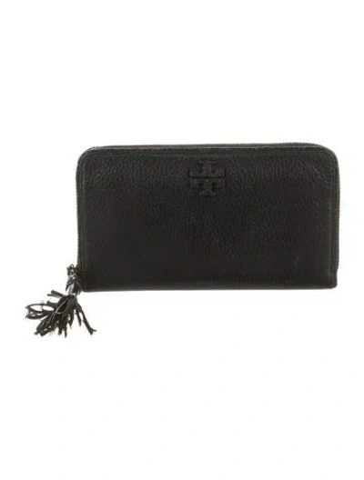Pre-owned Tory Burch Leather Continental Wallet In Black