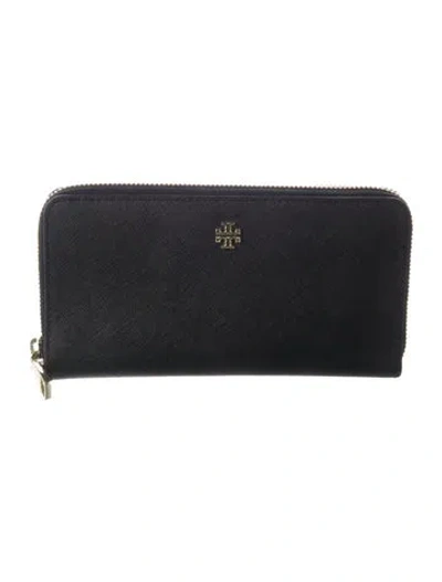 Pre-owned Tory Burch Leather Continental Wallet In Black