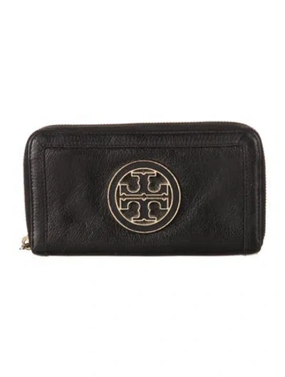 Pre-owned Tory Burch Leather Continental Wallet In Black