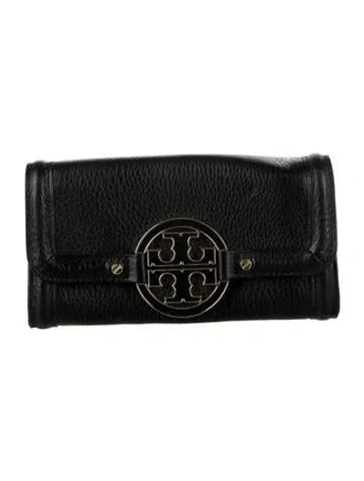 Pre-owned Tory Burch Leather Continental Wallet In Black