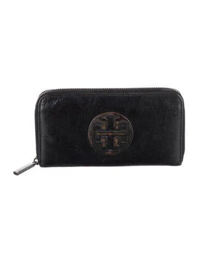 Pre-owned Tory Burch Leather Continental Wallet In Black