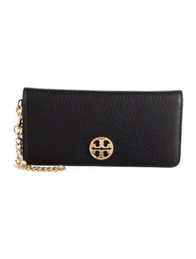 Pre-owned Tory Burch Leather Continental Wallet In Black