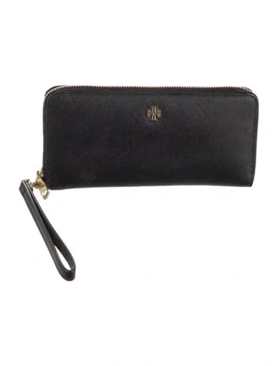 Pre-owned Tory Burch Leather Continental Wallet In Black