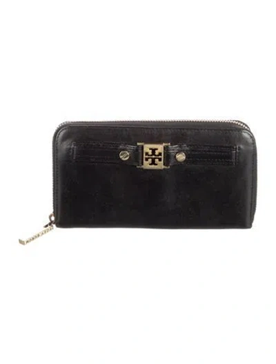 Pre-owned Tory Burch Leather Continental Wallet In Black