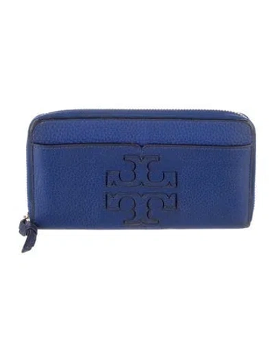 Pre-owned Tory Burch Leather Continental Wallet In Blue