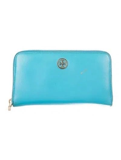 Pre-owned Tory Burch Leather Continental Wallet In Blue