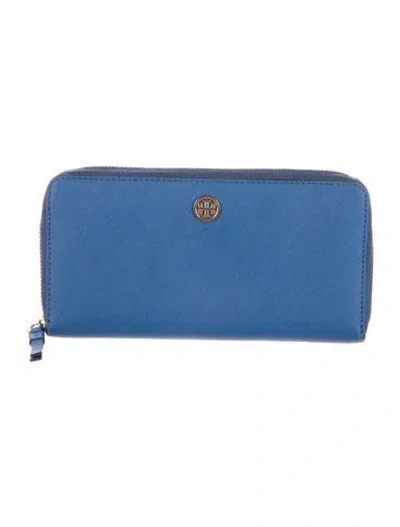 Pre-owned Tory Burch Leather Continental Wallet In Blue