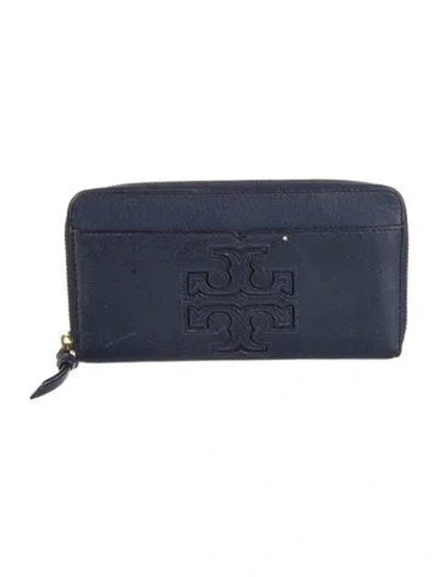 Pre-owned Tory Burch Leather Continental Wallet In Blue