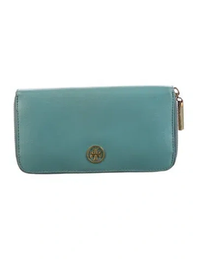 Pre-owned Tory Burch Leather Continental Wallet In Blue