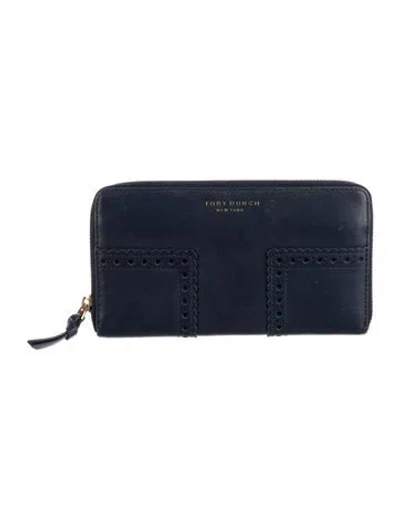 Pre-owned Tory Burch Leather Continental Wallet In Blue