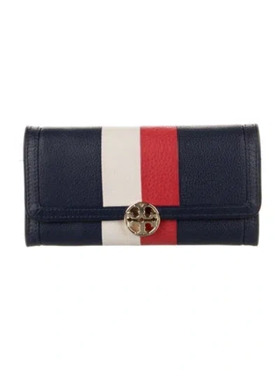 Pre-owned Tory Burch Leather Continental Wallet In Blue