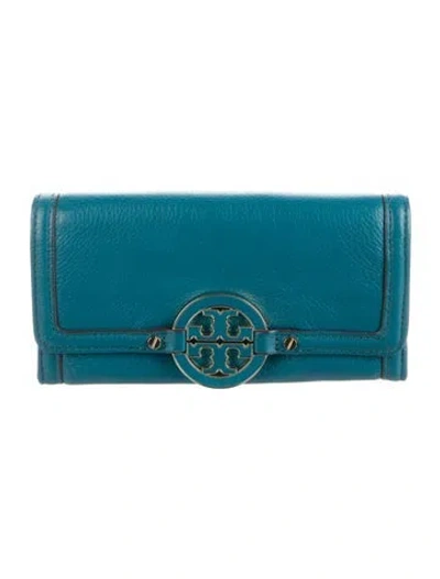Pre-owned Tory Burch Leather Continental Wallet In Blue