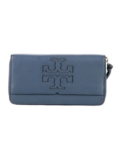 Pre-owned Tory Burch Leather Continental Wallet In Blue