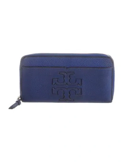 Pre-owned Tory Burch Leather Continental Wallet In Blue