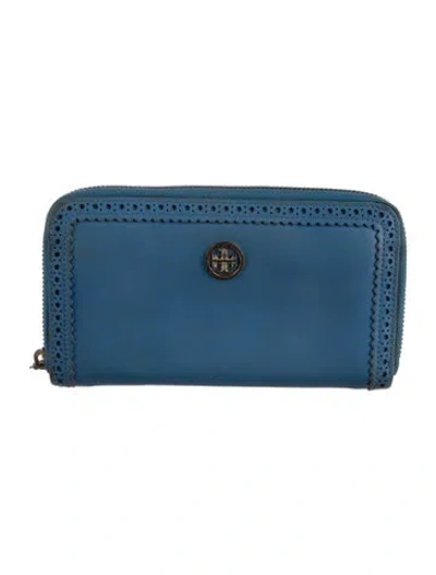 Pre-owned Tory Burch Leather Continental Wallet In Blue