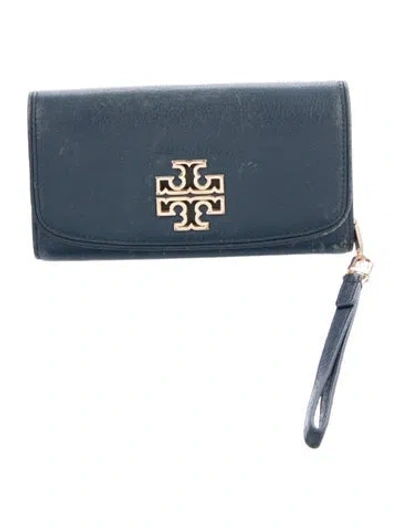 Pre-owned Tory Burch Leather Continental Wallet In Blue