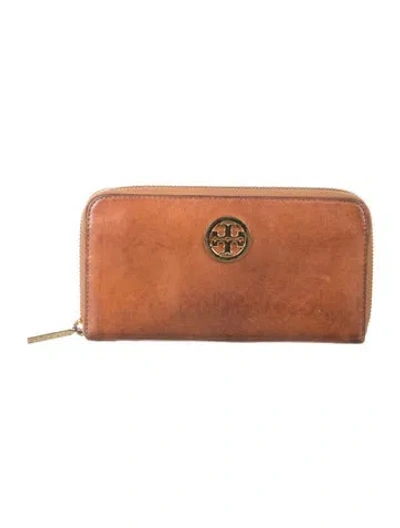 Pre-owned Tory Burch Leather Continental Wallet In Brown