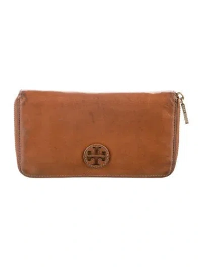 Pre-owned Tory Burch Leather Continental Wallet In Brown