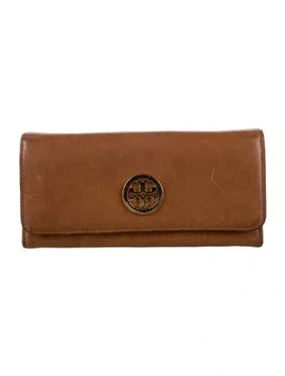 Pre-owned Tory Burch Leather Continental Wallet In Brown