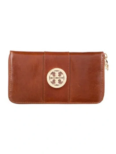 Pre-owned Tory Burch Leather Continental Wallet In Brown