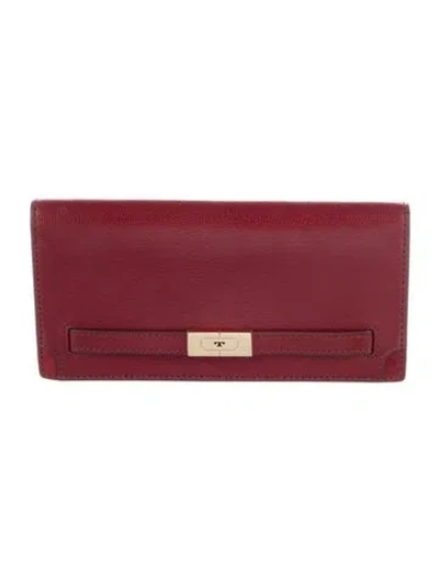 Pre-owned Tory Burch Leather Continental Wallet In Brown/red